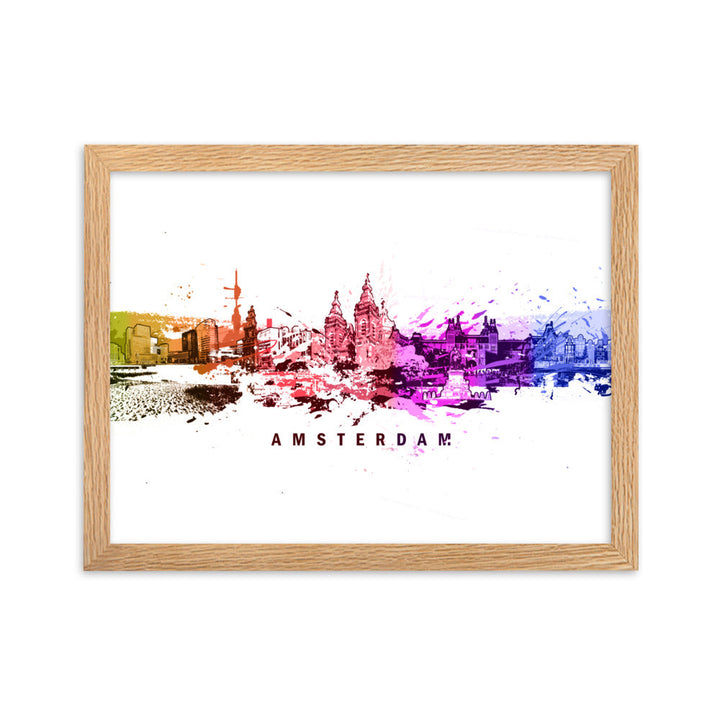 Poster mit Rahmen - Skyline Amsterdam Oak / 30×40 cm artlia