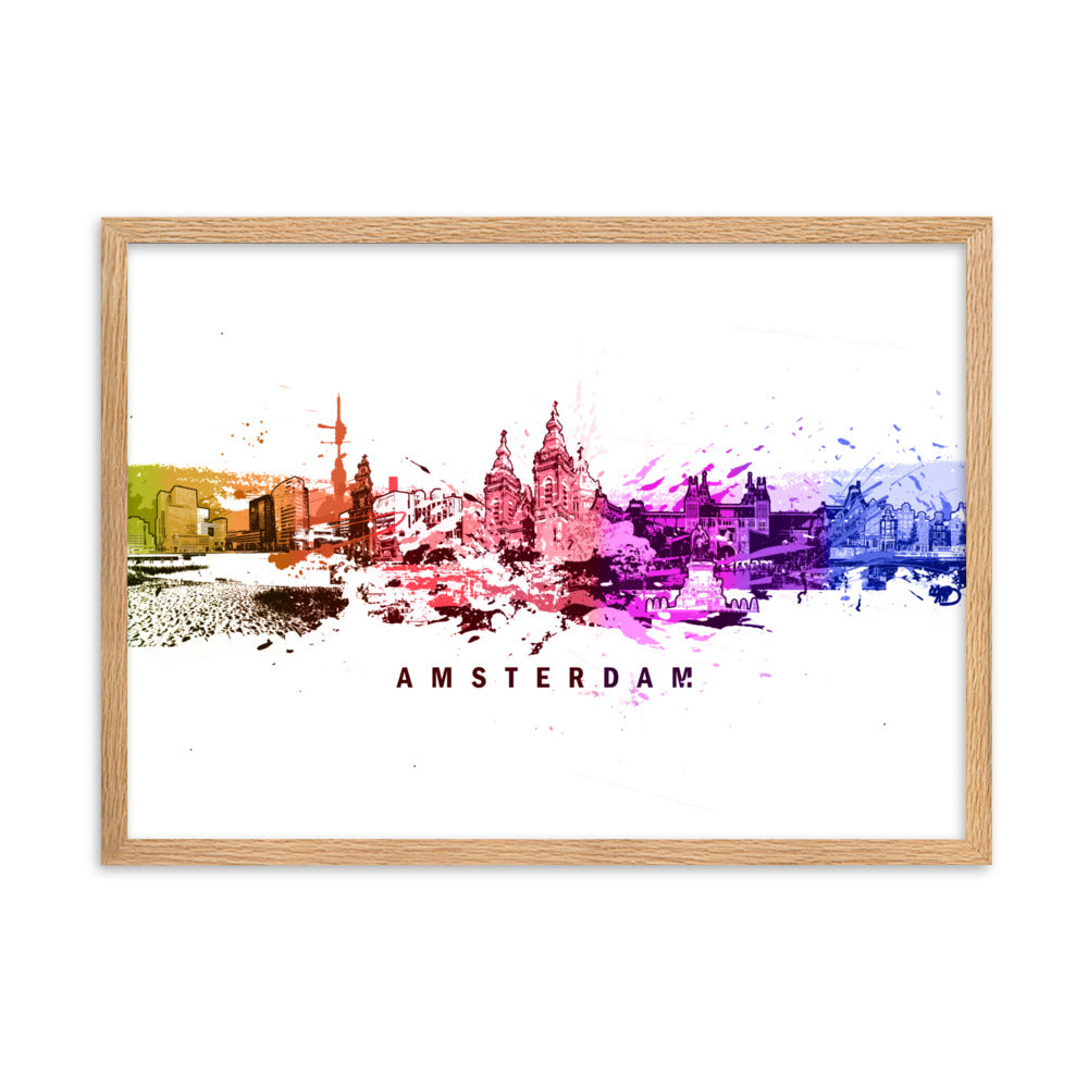 Poster mit Rahmen - Skyline Amsterdam Oak / 50×70 cm artlia