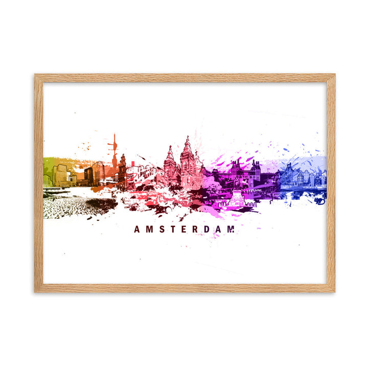 Poster mit Rahmen - Skyline Amsterdam Oak / 50×70 cm artlia