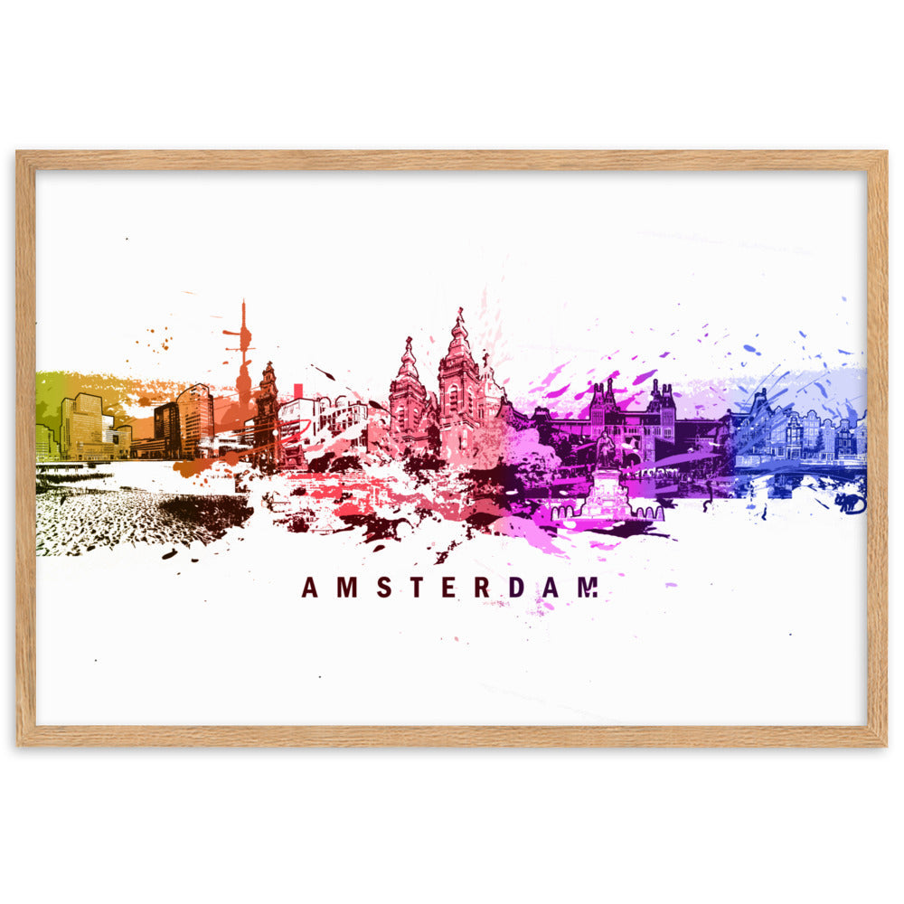 Poster mit Rahmen - Skyline Amsterdam Oak / 61×91 cm artlia