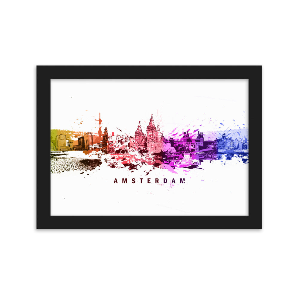Poster mit Rahmen - Skyline Amsterdam Schwarz / 21×30 cm artlia