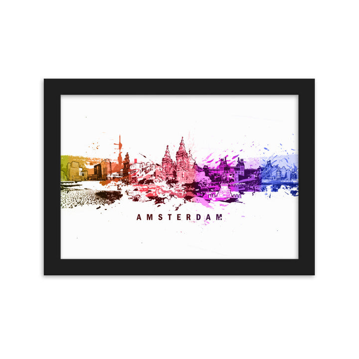 Poster mit Rahmen - Skyline Amsterdam Schwarz / 21×30 cm artlia