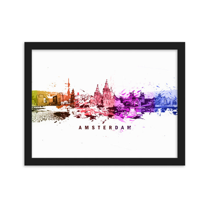 Poster mit Rahmen - Skyline Amsterdam Schwarz / 30×40 cm artlia