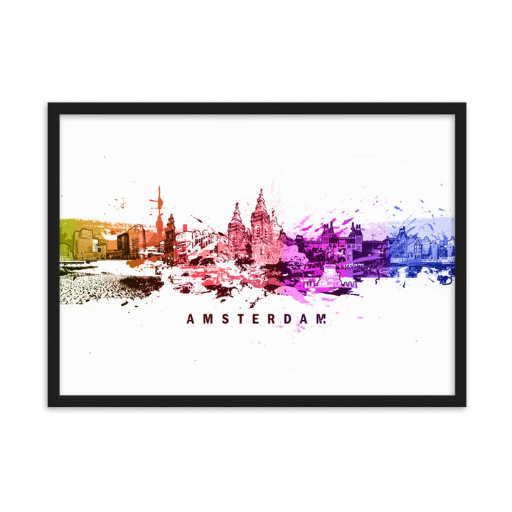 Poster mit Rahmen - Skyline Amsterdam Schwarz / 50×70 cm artlia