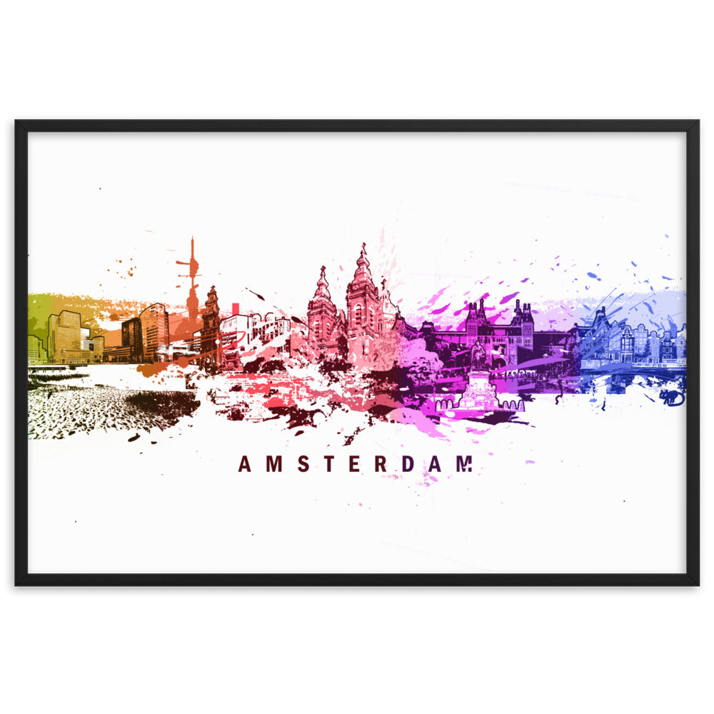 Poster mit Rahmen - Skyline Amsterdam Schwarz / 61×91 cm artlia