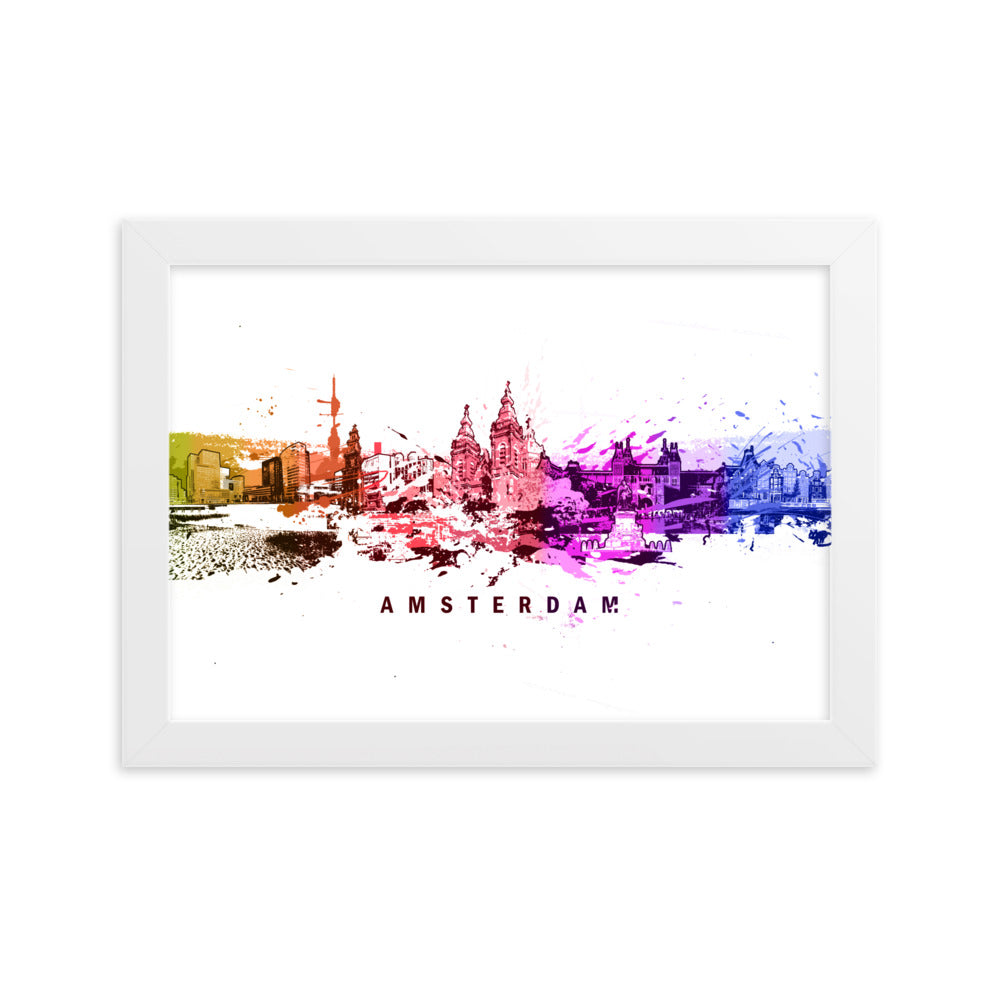 Poster mit Rahmen - Skyline Amsterdam Weiß / 21×30 cm artlia