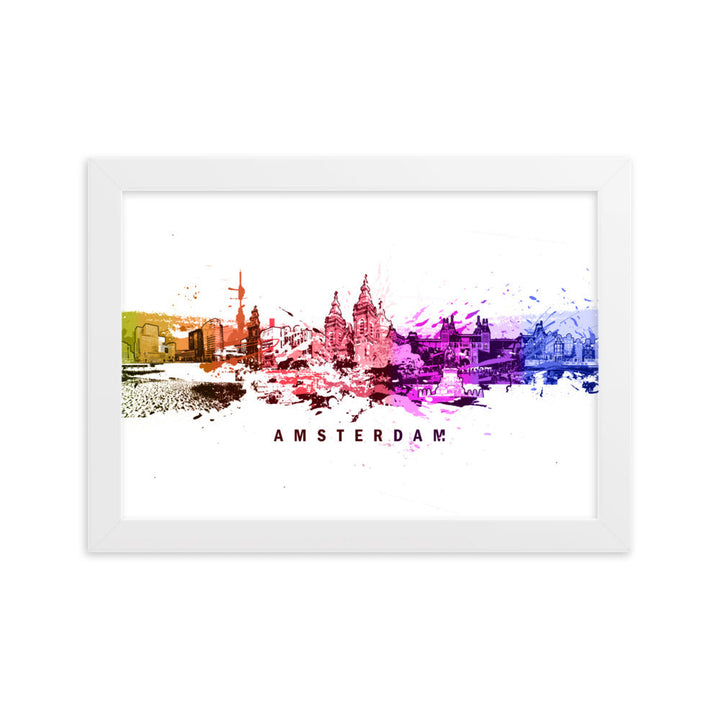 Poster mit Rahmen - Skyline Amsterdam Weiß / 21×30 cm artlia
