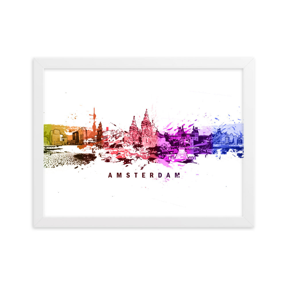 Poster mit Rahmen - Skyline Amsterdam Weiß / 30×40 cm artlia