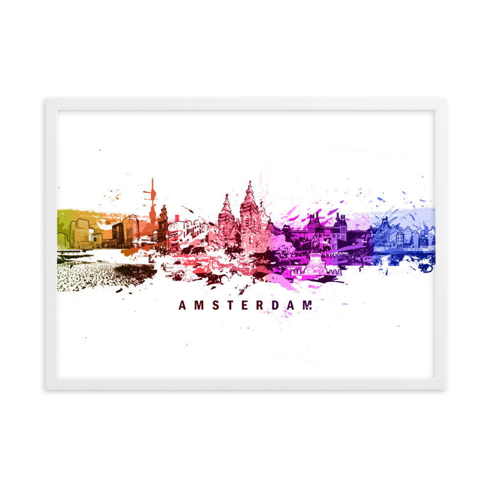 Poster mit Rahmen - Skyline Amsterdam Weiß / 50×70 cm artlia