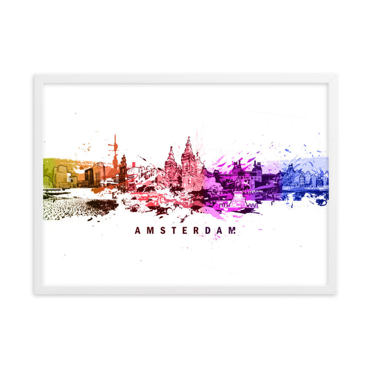 Poster mit Rahmen - Skyline Amsterdam Weiß / 50×70 cm artlia