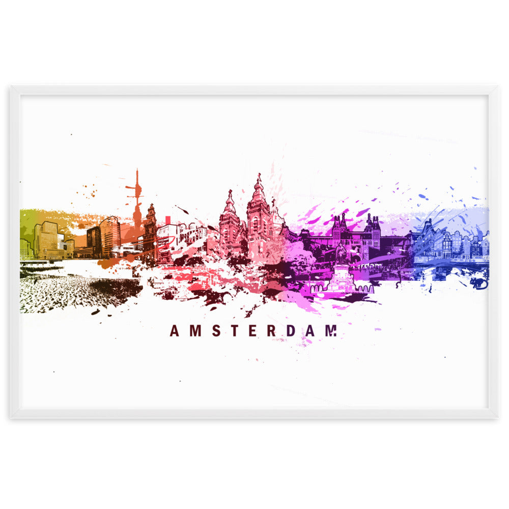 Poster mit Rahmen - Skyline Amsterdam Weiß / 61×91 cm artlia
