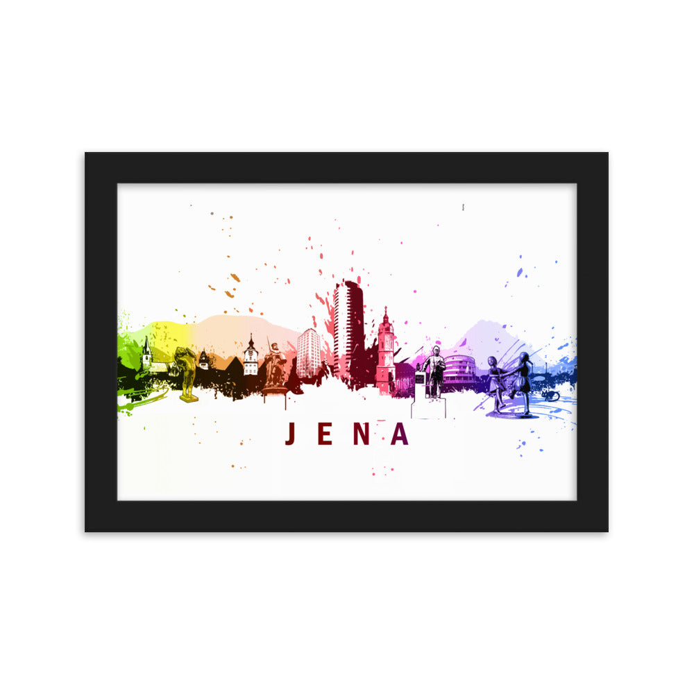 Poster mit Rahmen - Skyline Jena Schwarz / 21×30 cm artlia