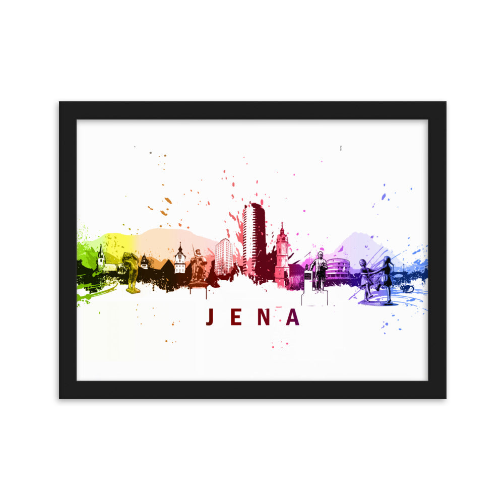 Poster mit Rahmen - Skyline Jena Schwarz / 30×40 cm artlia