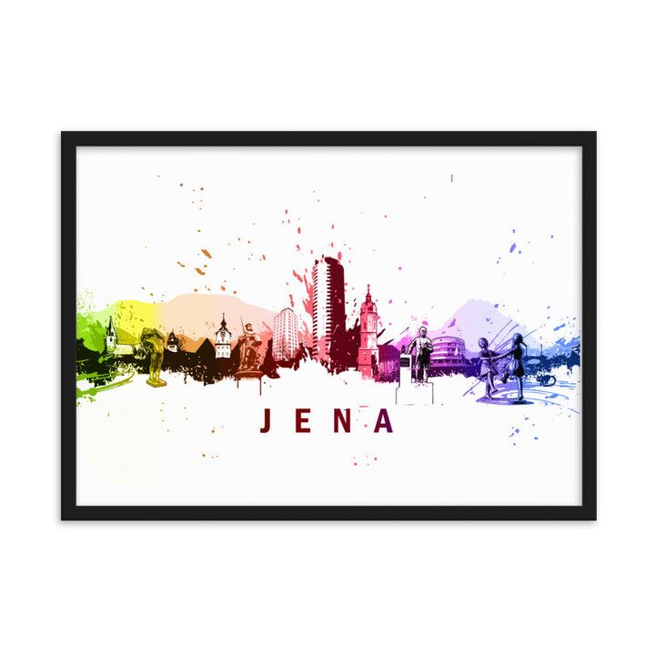 Poster mit Rahmen - Skyline Jena Schwarz / 50×70 cm artlia
