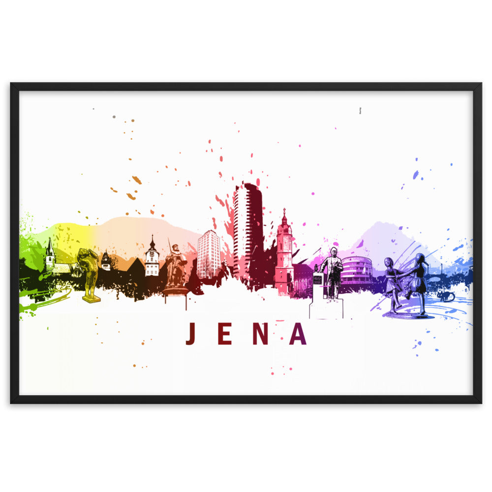 Poster mit Rahmen - Skyline Jena Schwarz / 61×91 cm artlia