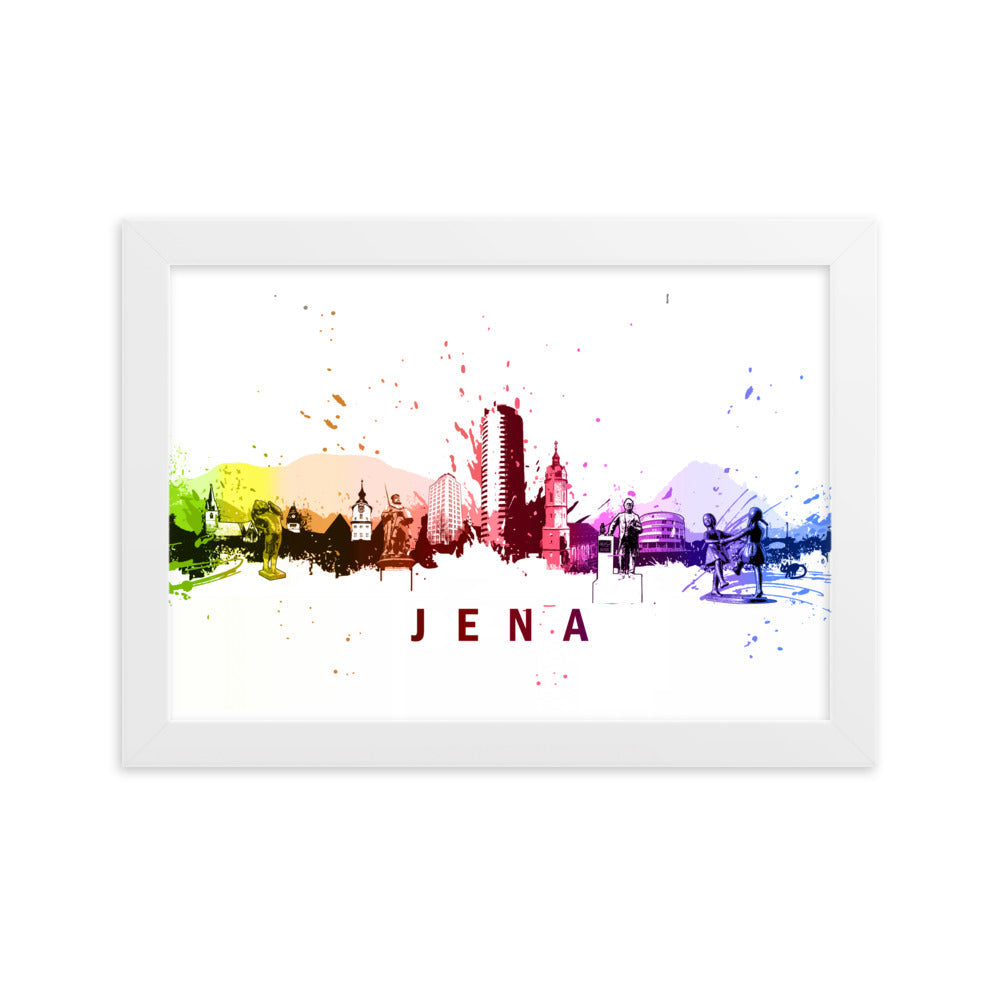Poster mit Rahmen - Skyline Jena Weiß / 21×30 cm artlia