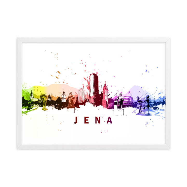Poster mit Rahmen - Skyline Jena Weiß / 50×70 cm artlia
