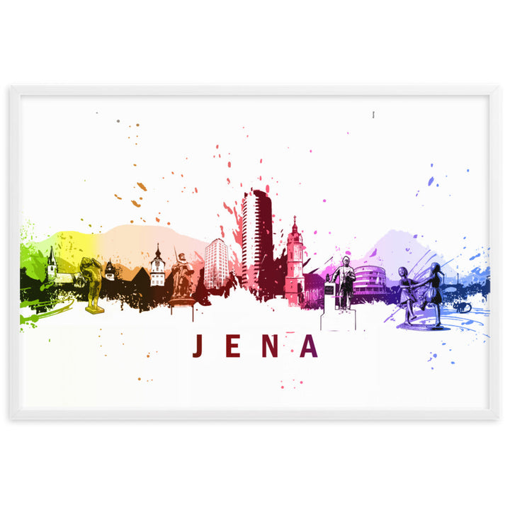 Poster mit Rahmen - Skyline Jena Weiß / 61×91 cm artlia