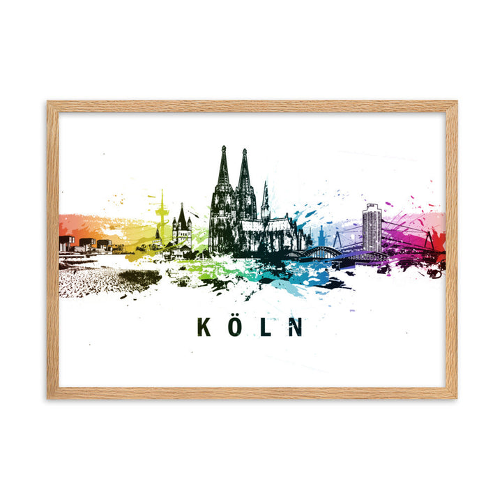 Poster mit Rahmen - Skyline Köln Oak / 50×70 cm artlia