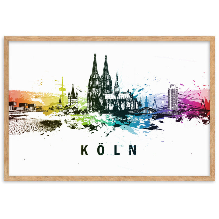 Poster mit Rahmen - Skyline Köln Oak / 61×91 cm artlia