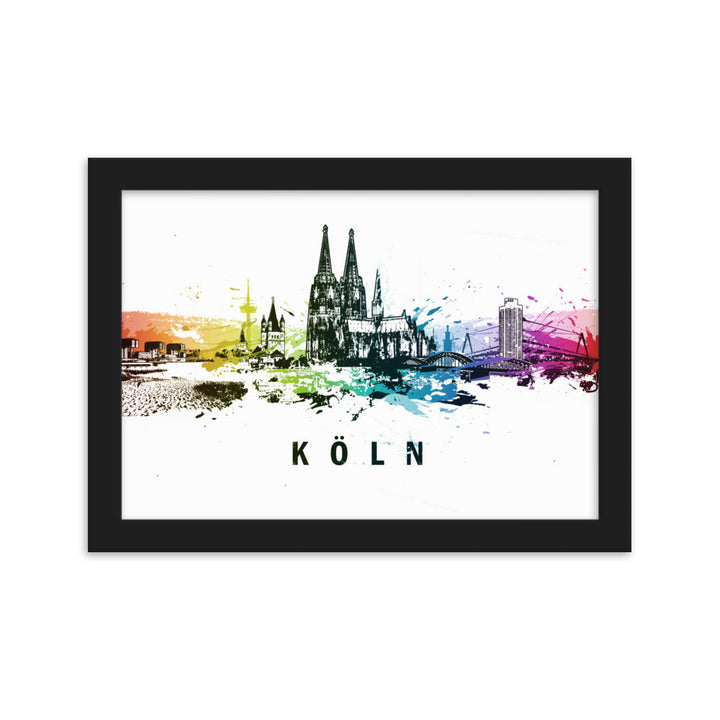Poster mit Rahmen - Skyline Köln Schwarz / 21×30 cm artlia