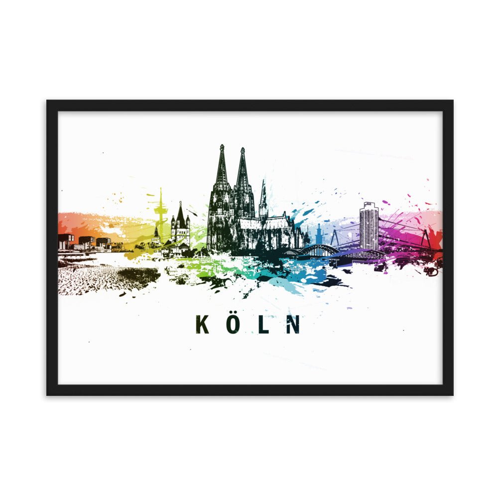 Poster mit Rahmen - Skyline Köln Schwarz / 50×70 cm artlia