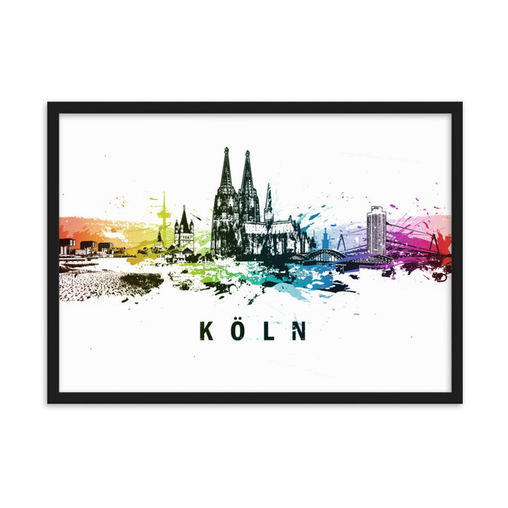 Poster mit Rahmen - Skyline Köln Schwarz / 50×70 cm artlia