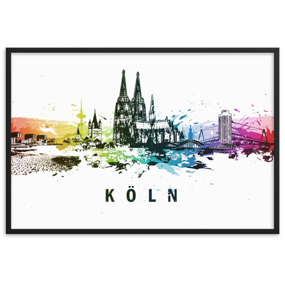 Poster mit Rahmen - Skyline Köln Schwarz / 61×91 cm artlia