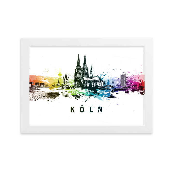 Poster mit Rahmen - Skyline Köln Weiß / 21×30 cm artlia