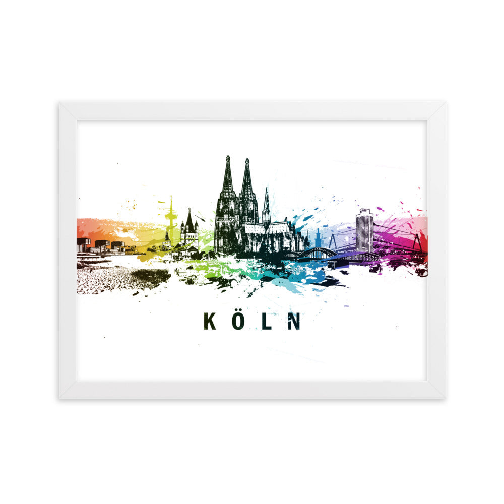 Poster mit Rahmen - Skyline Köln Weiß / 30×40 cm artlia