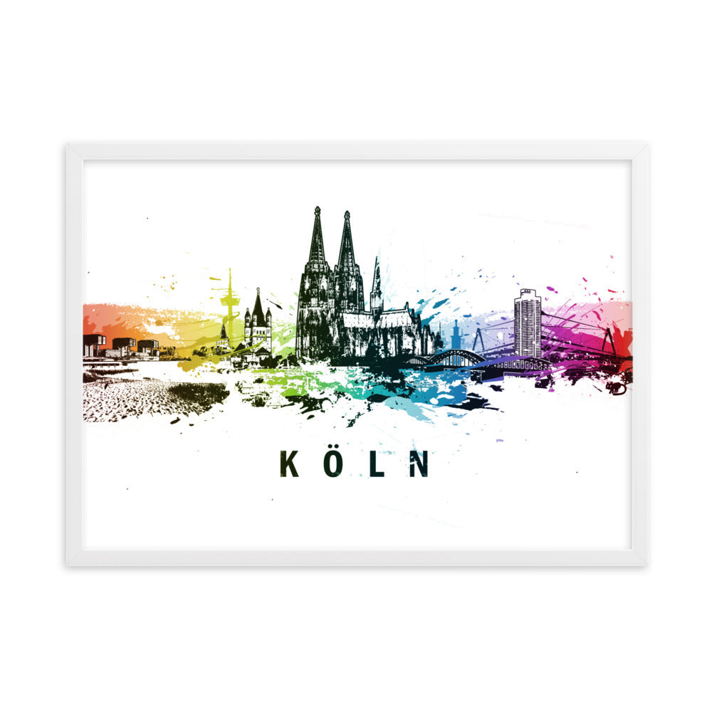 Poster mit Rahmen - Skyline Köln Weiß / 50×70 cm artlia