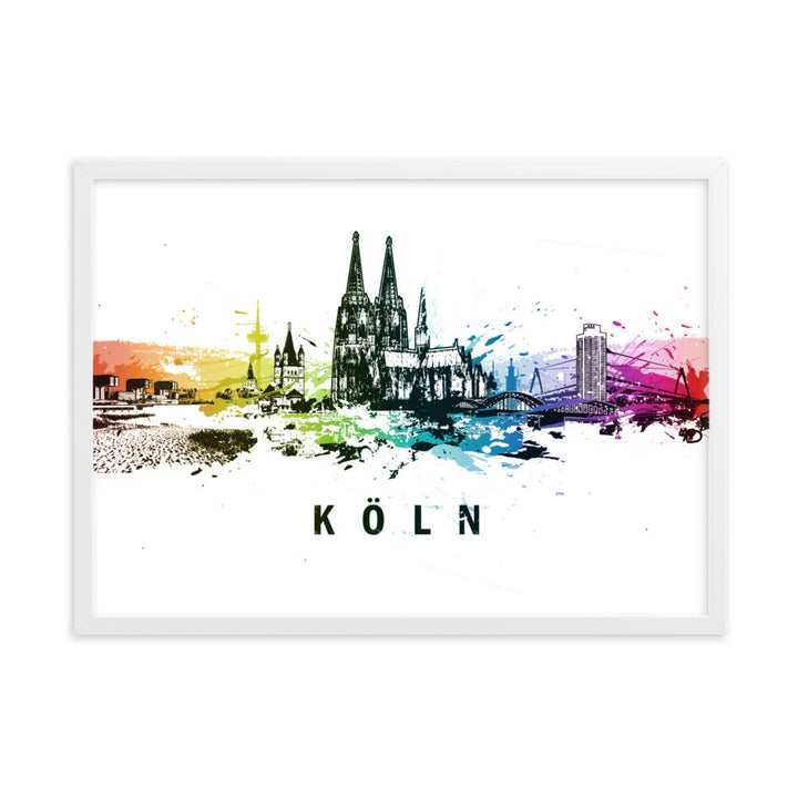 Poster mit Rahmen - Skyline Köln Weiß / 50×70 cm artlia