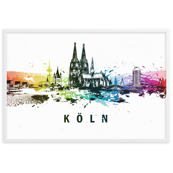 Poster mit Rahmen - Skyline Köln Weiß / 61×91 cm artlia