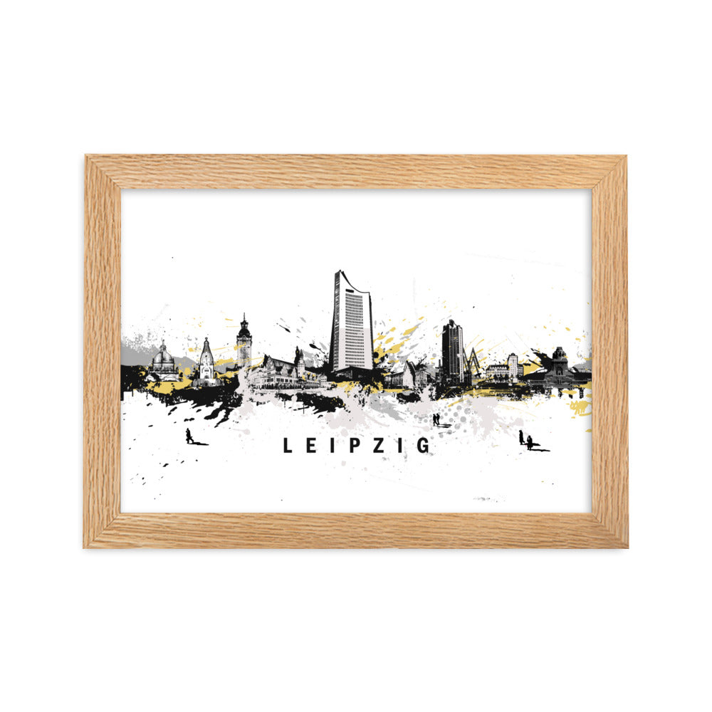Poster mit Rahmen - Skyline Leipzig Oak / 21×30 cm artlia
