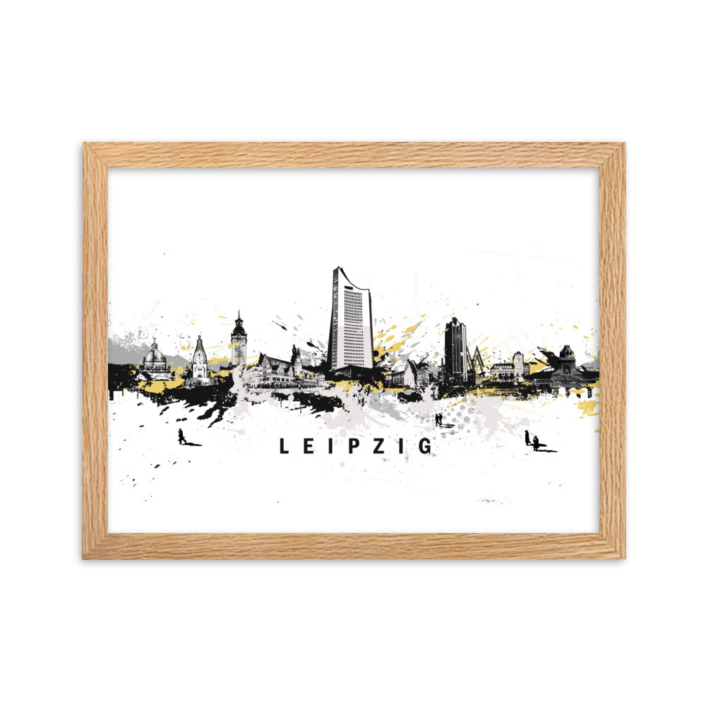 Poster mit Rahmen - Skyline Leipzig Oak / 30×40 cm artlia