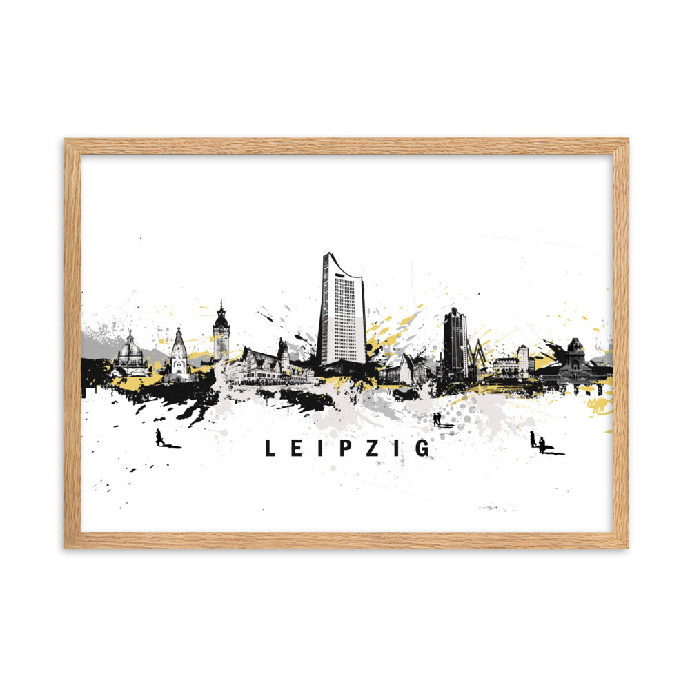 Poster mit Rahmen - Skyline Leipzig Oak / 50×70 cm artlia