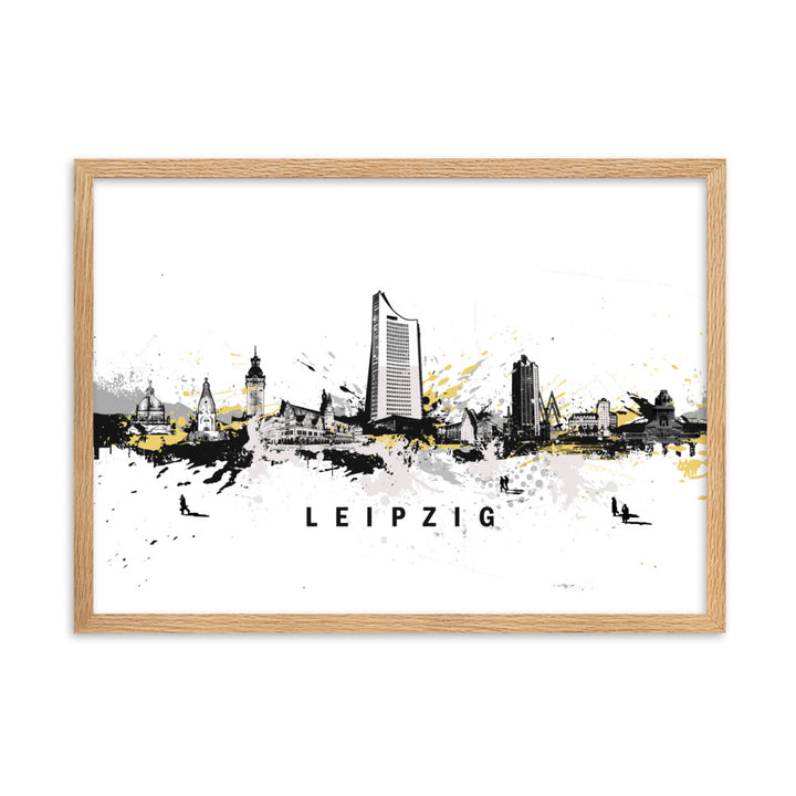 Poster mit Rahmen - Skyline Leipzig Oak / 50×70 cm artlia