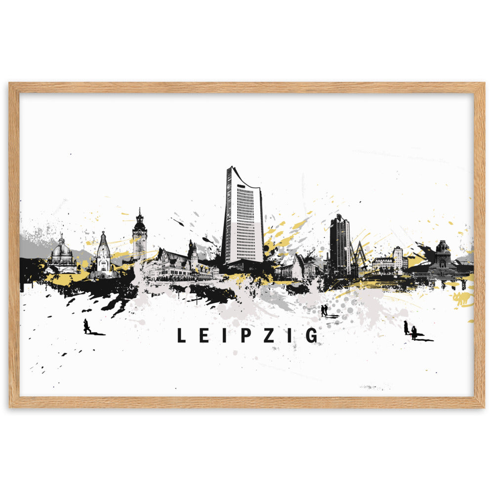 Poster mit Rahmen - Skyline Leipzig Oak / 61×91 cm artlia