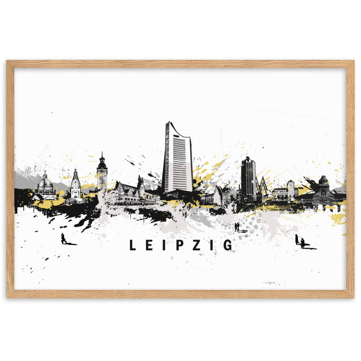 Poster mit Rahmen - Skyline Leipzig Oak / 61×91 cm artlia