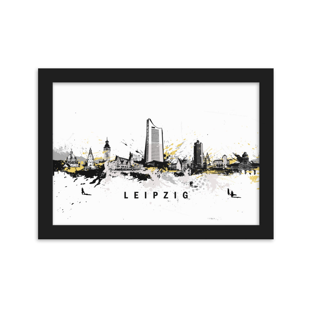 Poster mit Rahmen - Skyline Leipzig Schwarz / 21×30 cm artlia