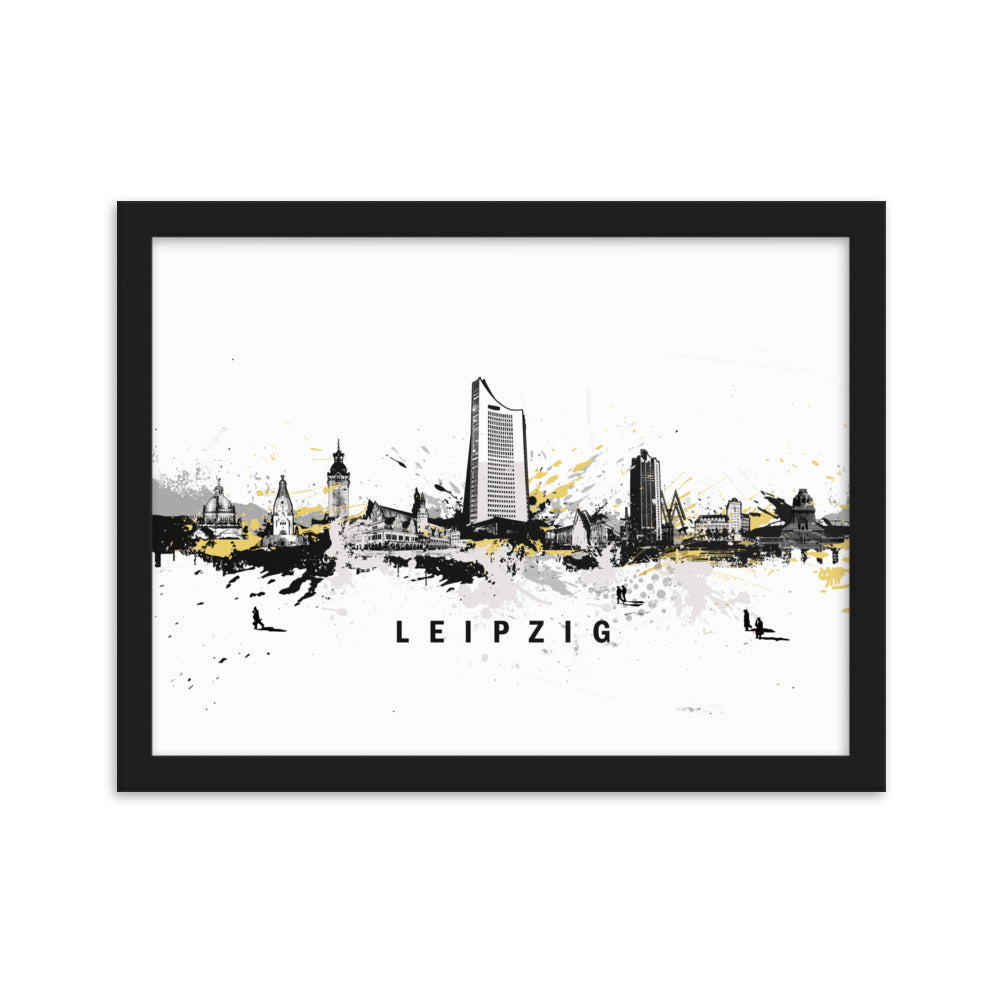 Poster mit Rahmen - Skyline Leipzig Schwarz / 30×40 cm artlia