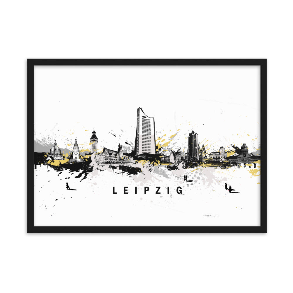 Poster mit Rahmen - Skyline Leipzig Schwarz / 50×70 cm artlia