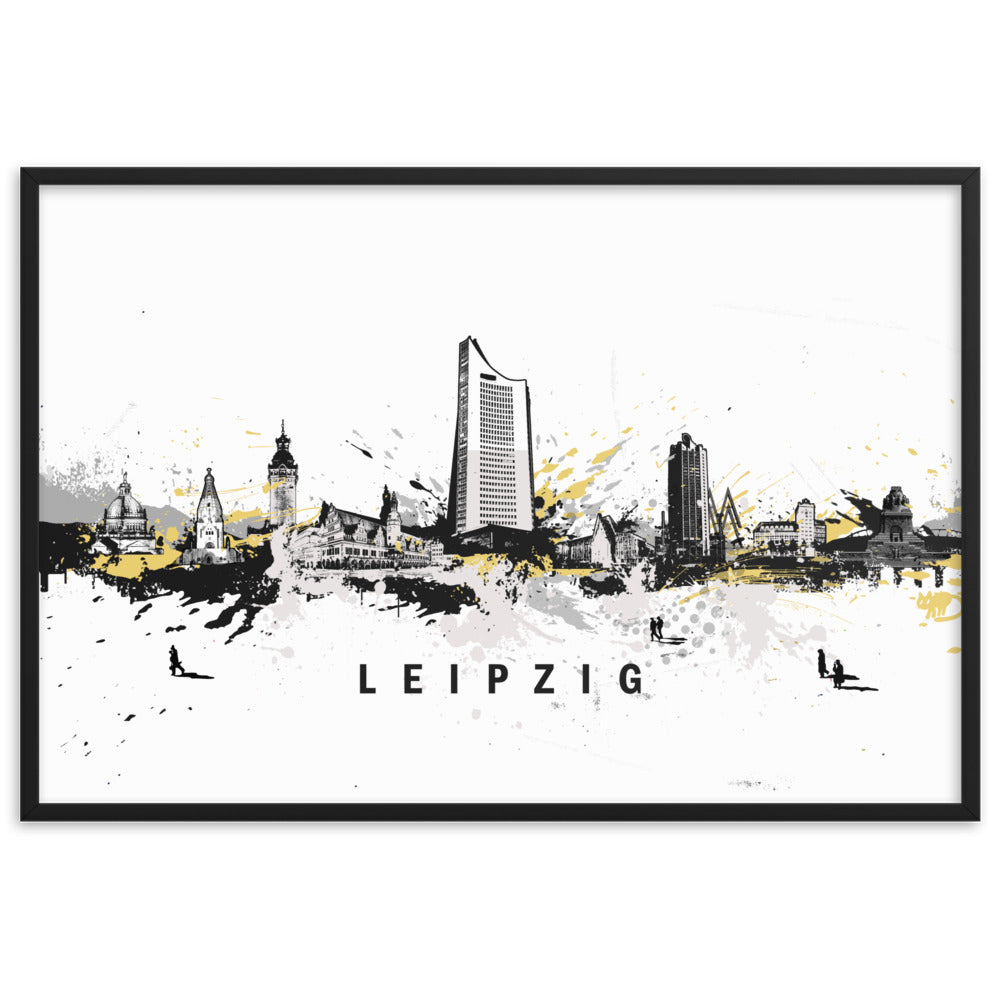 Poster mit Rahmen - Skyline Leipzig Schwarz / 61×91 cm artlia