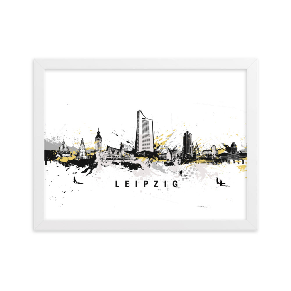 Poster mit Rahmen - Skyline Leipzig Weiß / 30×40 cm artlia