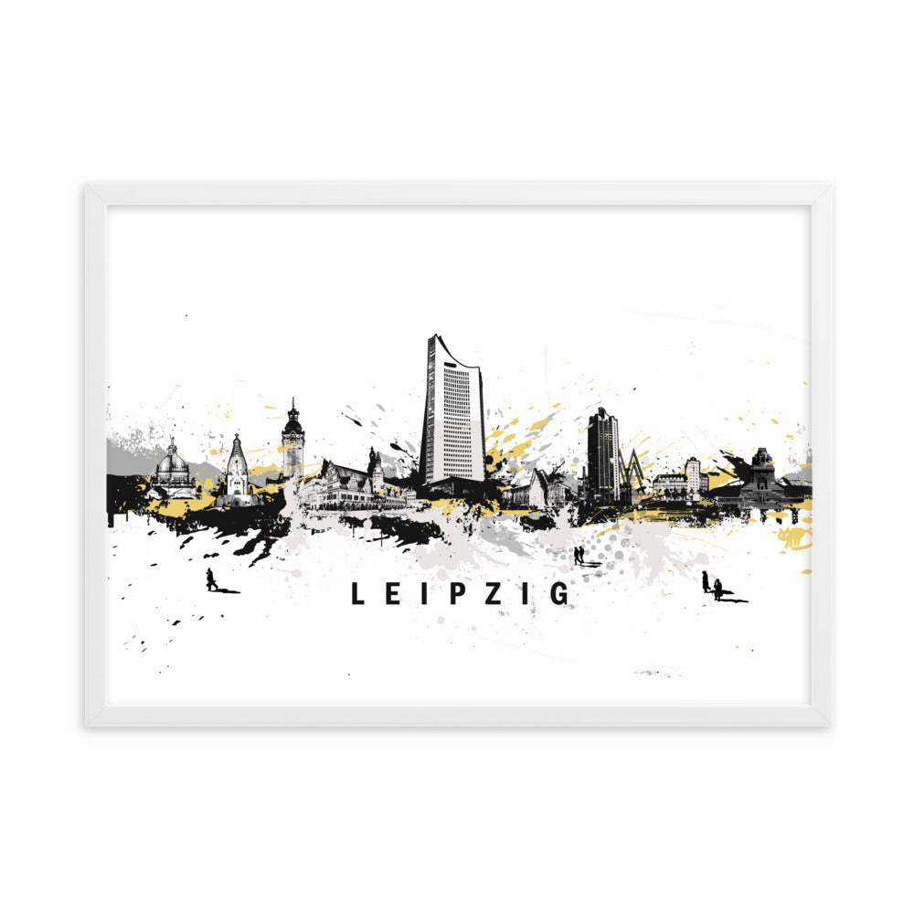 Poster mit Rahmen - Skyline Leipzig Weiß / 50×70 cm artlia