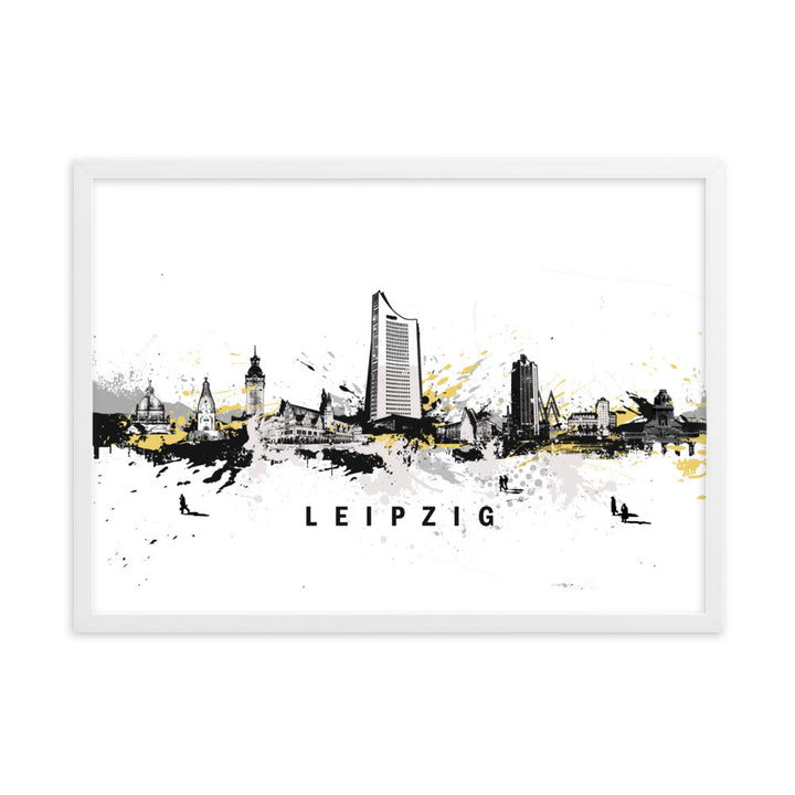 Poster mit Rahmen - Skyline Leipzig Weiß / 50×70 cm artlia