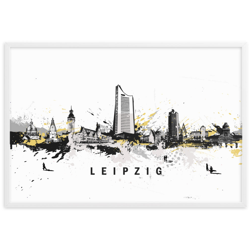 Poster mit Rahmen - Skyline Leipzig Weiß / 61×91 cm artlia