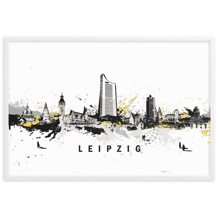 Poster mit Rahmen - Skyline Leipzig Weiß / 61×91 cm artlia