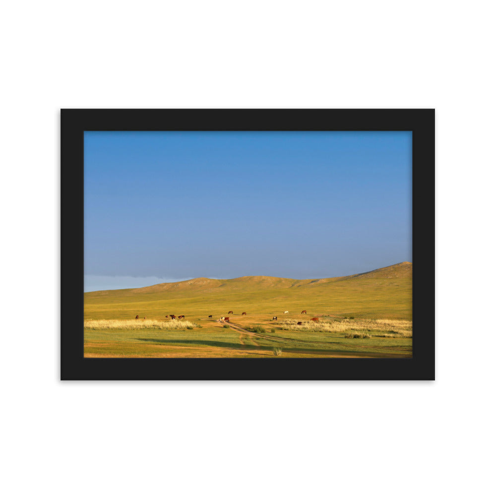 Poster mit Rahmen - Steppe on a calm morning, Mongolia Schwarz / 21×30 cm artlia