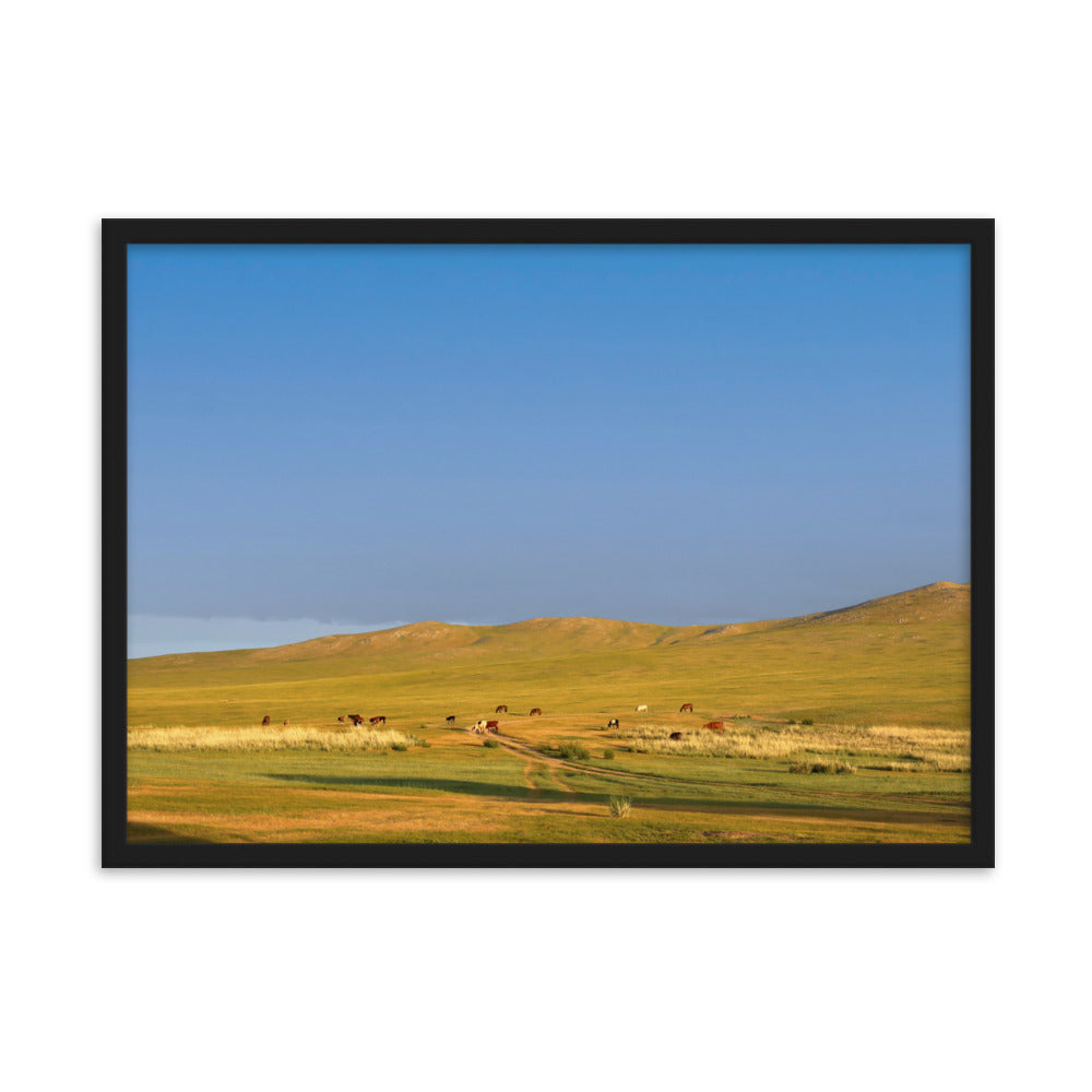 Poster mit Rahmen - Steppe on a calm morning, Mongolia Schwarz / 50×70 cm artlia